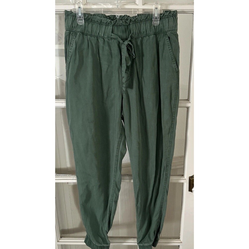 Womens Large Green High Rise Jogger Pants Pull On  Pockets Elastic Waist
